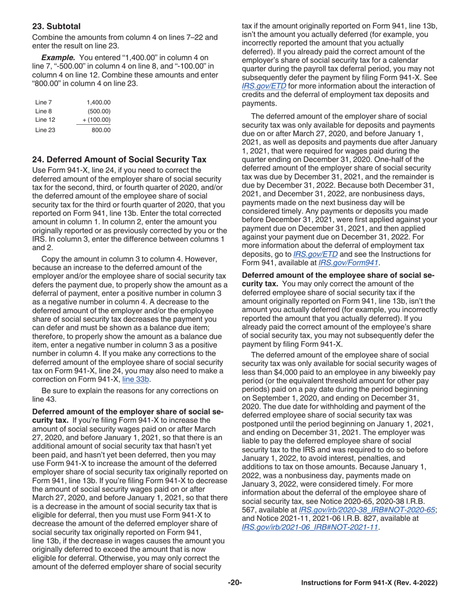 Instructions for IRS Form 941-X Adjusted Employers Quarterly Federal Tax Return or Claim for Refund, Page 20