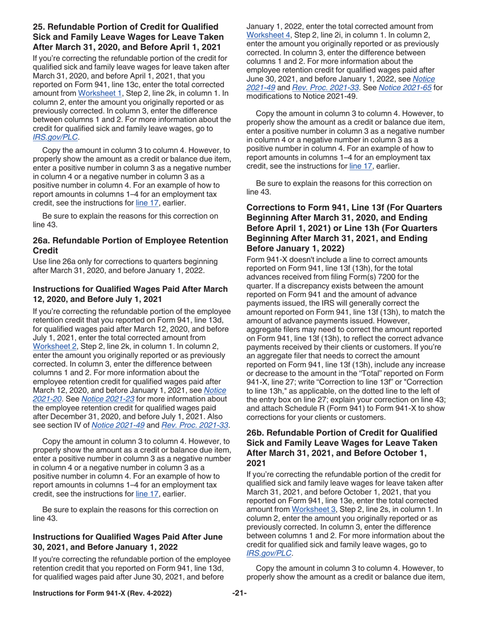 Instructions for IRS Form 941-X Adjusted Employers Quarterly Federal Tax Return or Claim for Refund, Page 21