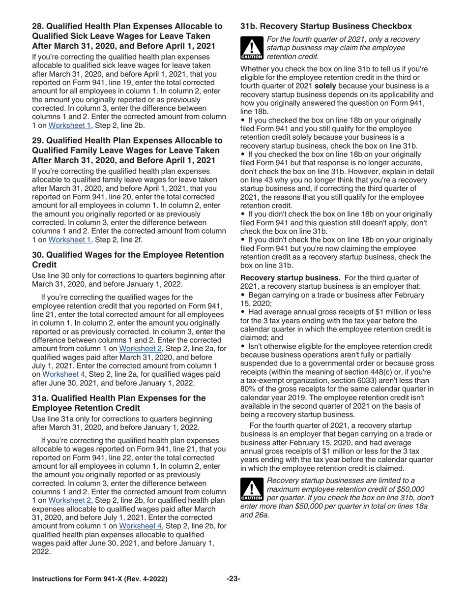 Instructions for IRS Form 941-X Adjusted Employers Quarterly Federal Tax Return or Claim for Refund, Page 23
