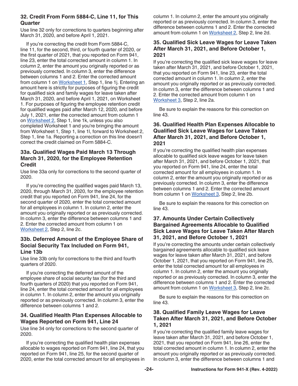 Instructions for IRS Form 941-X Adjusted Employers Quarterly Federal Tax Return or Claim for Refund, Page 24