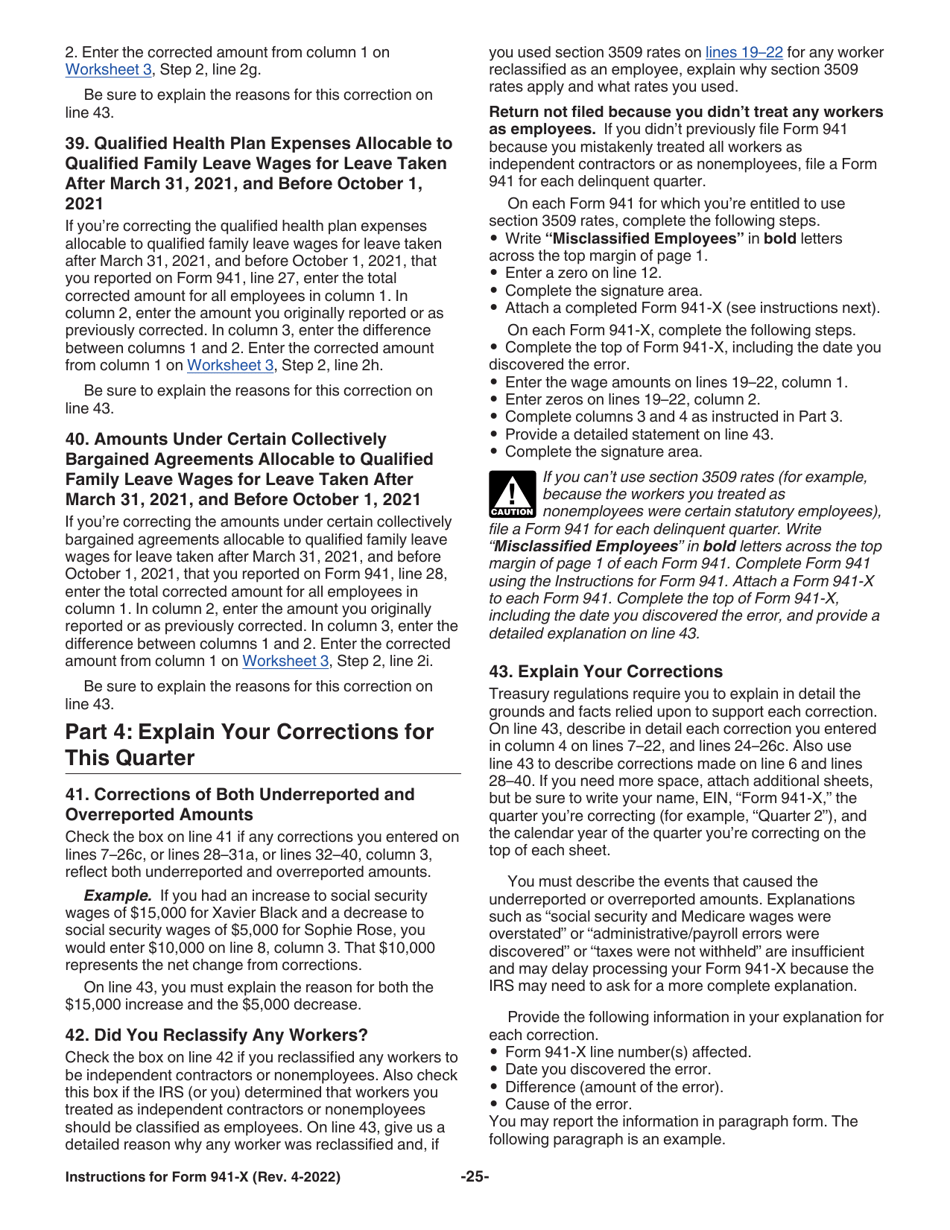 Instructions for IRS Form 941-X Adjusted Employers Quarterly Federal Tax Return or Claim for Refund, Page 25