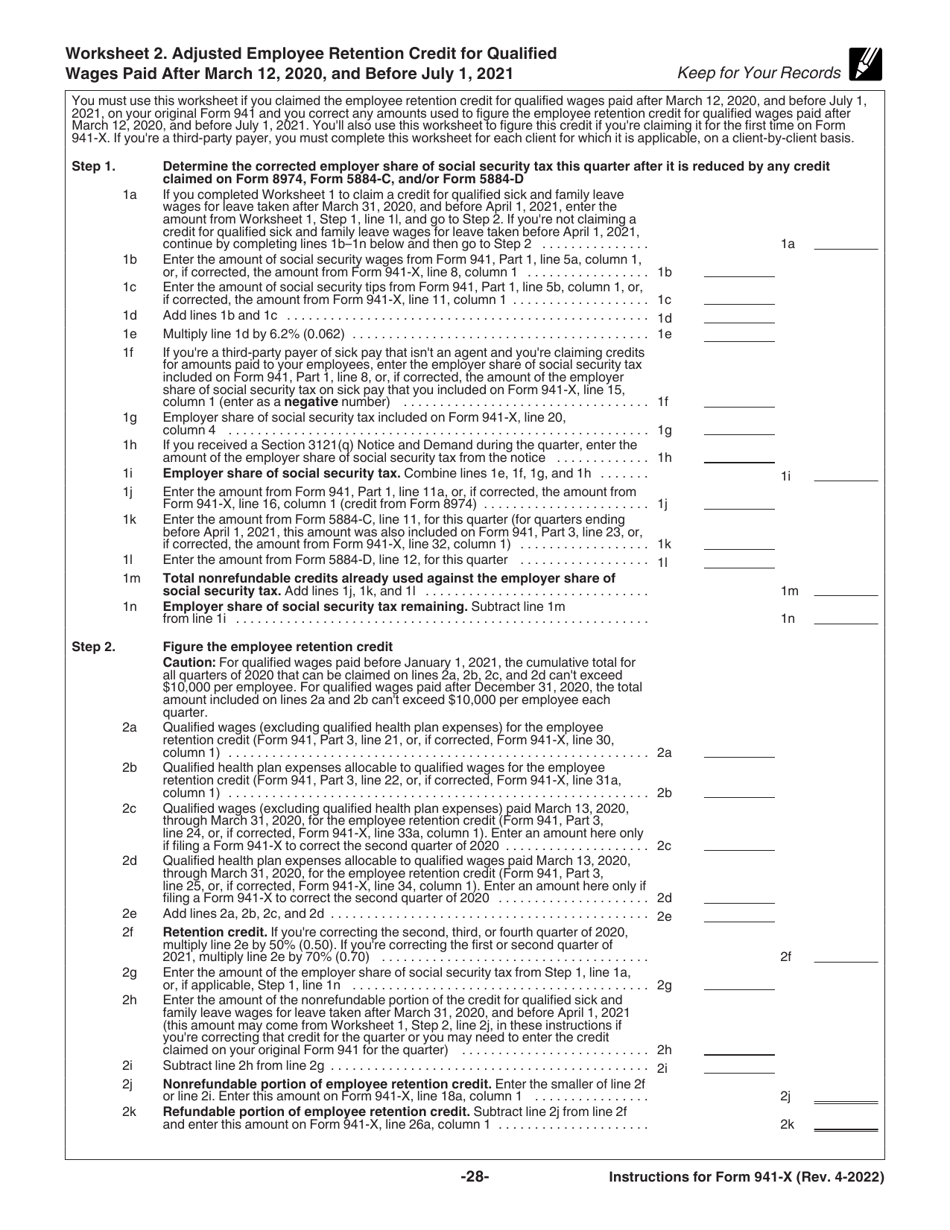 Instructions for IRS Form 941-X Adjusted Employers Quarterly Federal Tax Return or Claim for Refund, Page 28