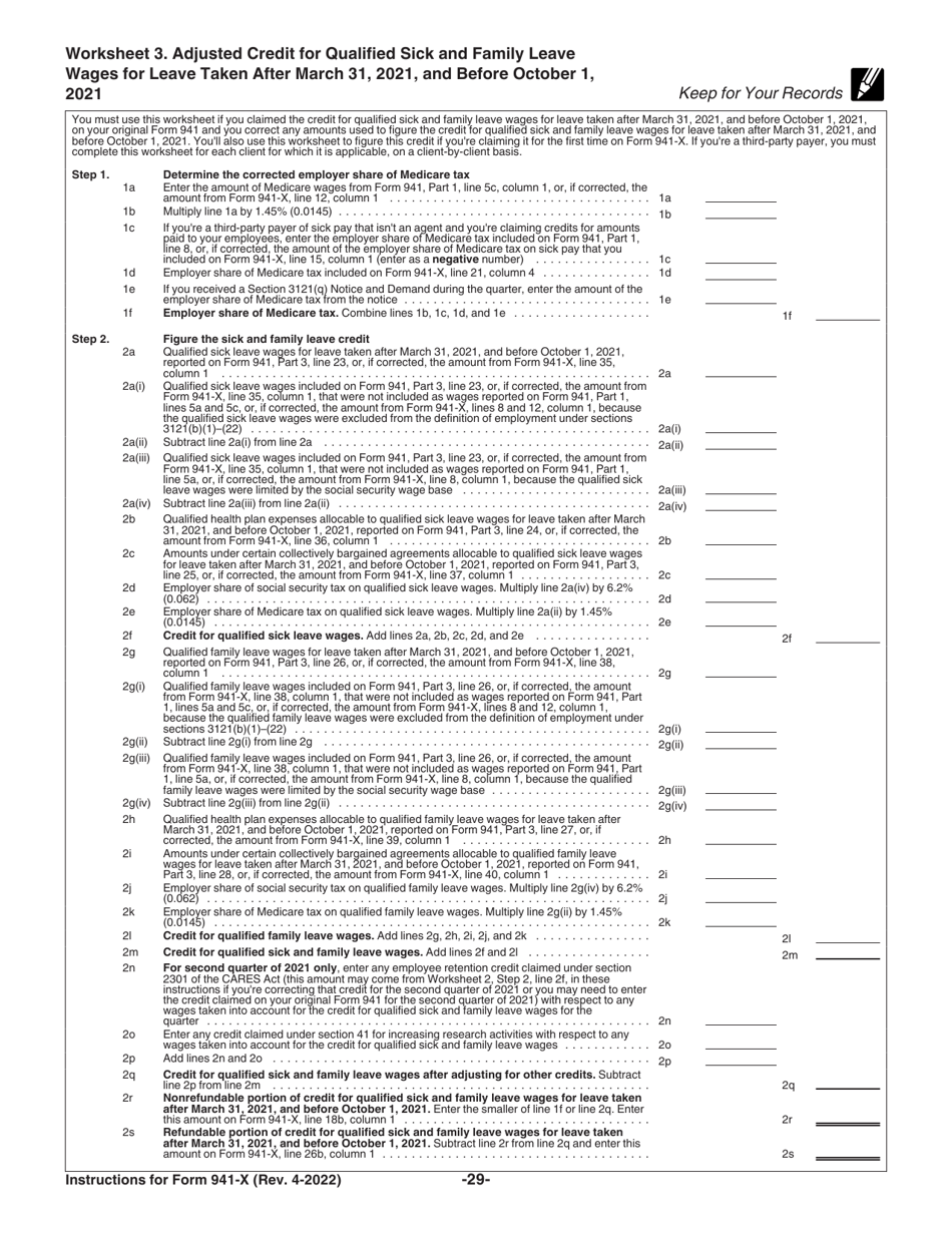 Instructions for IRS Form 941-X Adjusted Employers Quarterly Federal Tax Return or Claim for Refund, Page 29