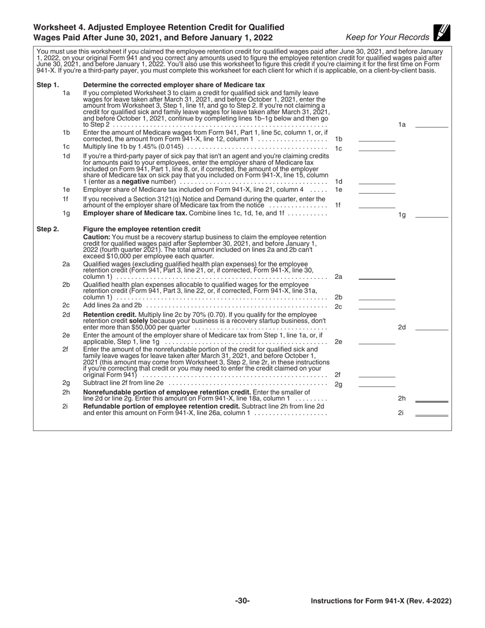 Download Instructions for IRS Form 941X Adjusted Employer's Quarterly