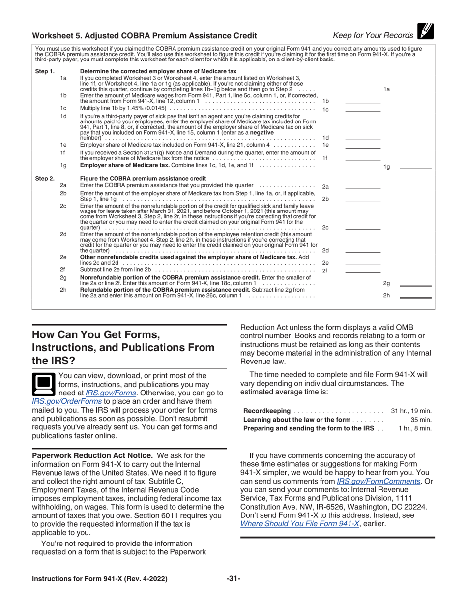 Instructions for IRS Form 941-X Adjusted Employers Quarterly Federal Tax Return or Claim for Refund, Page 31