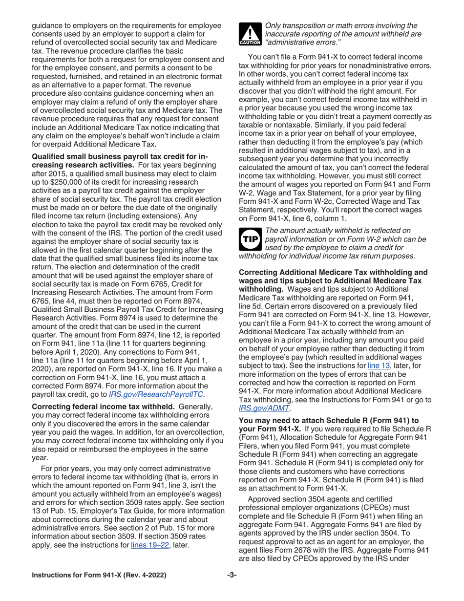 Instructions for IRS Form 941-X Adjusted Employers Quarterly Federal Tax Return or Claim for Refund, Page 3