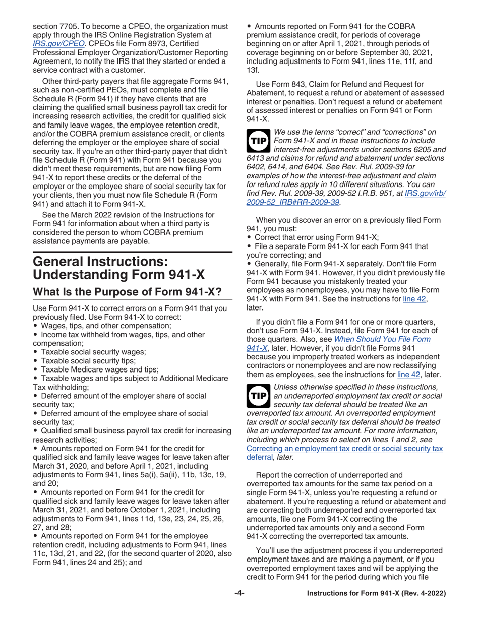 Instructions for IRS Form 941-X Adjusted Employers Quarterly Federal Tax Return or Claim for Refund, Page 4