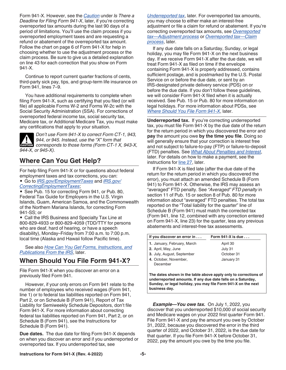 Instructions for IRS Form 941-X Adjusted Employers Quarterly Federal Tax Return or Claim for Refund, Page 5