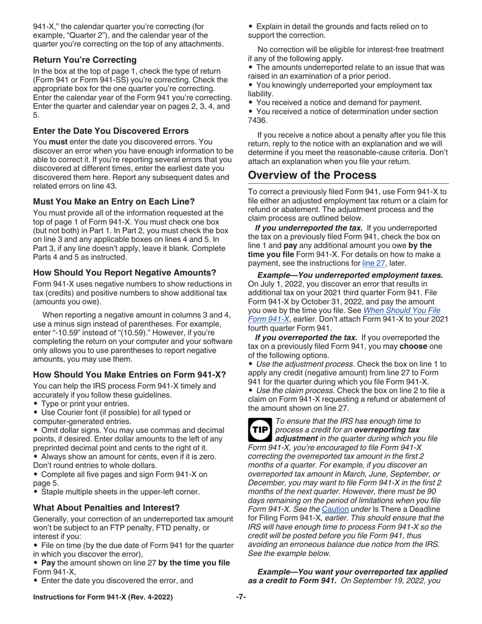 Instructions for IRS Form 941-X Adjusted Employers Quarterly Federal Tax Return or Claim for Refund, Page 7