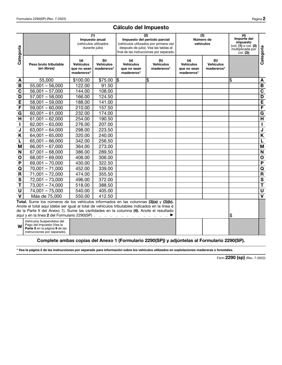 IRS Formulario 2290(SP) Declaracion Del Impuesto Sobre El Uso De Vehiculos Pesados En Las Carreteras (Spanish), Page 4