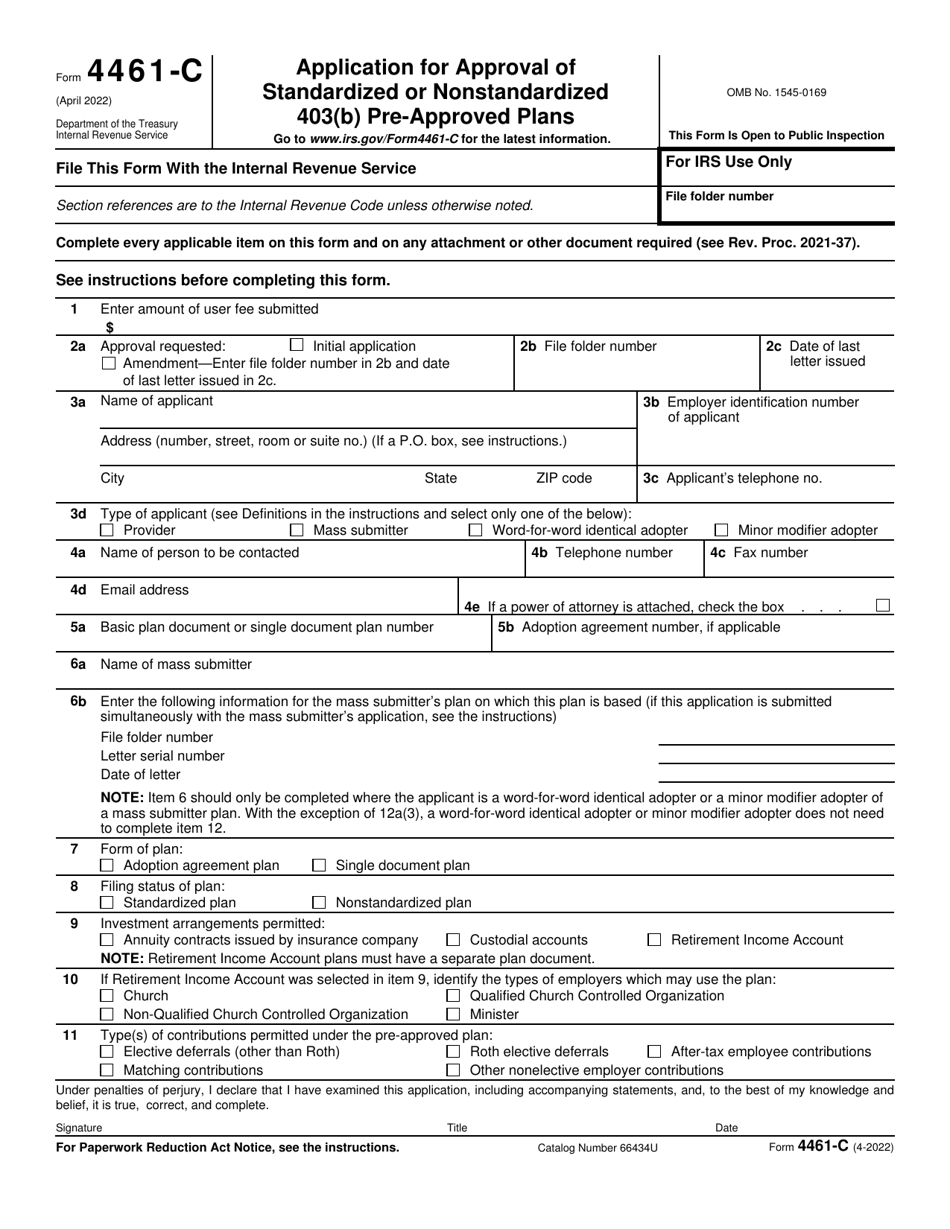 IRS Form 4461-C Application for Approval of Standardized or Nonstandardized 403(B) Pre-approved Plans, Page 1