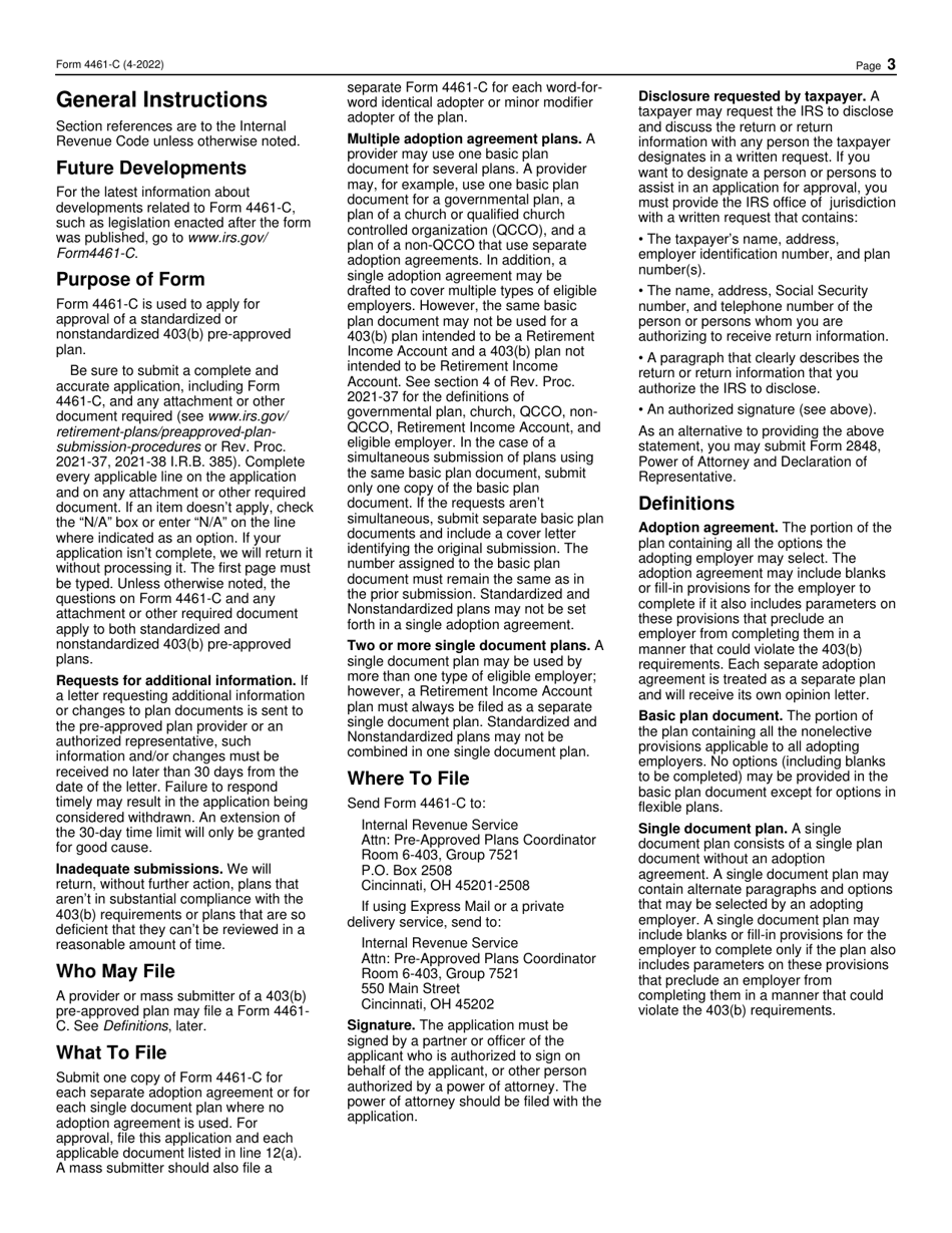 IRS Form 4461-C Application for Approval of Standardized or Nonstandardized 403(B) Pre-approved Plans, Page 3