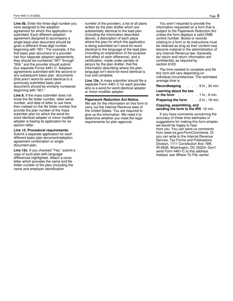 IRS Form 4461-C Application for Approval of Standardized or Nonstandardized 403(B) Pre-approved Plans, Page 5