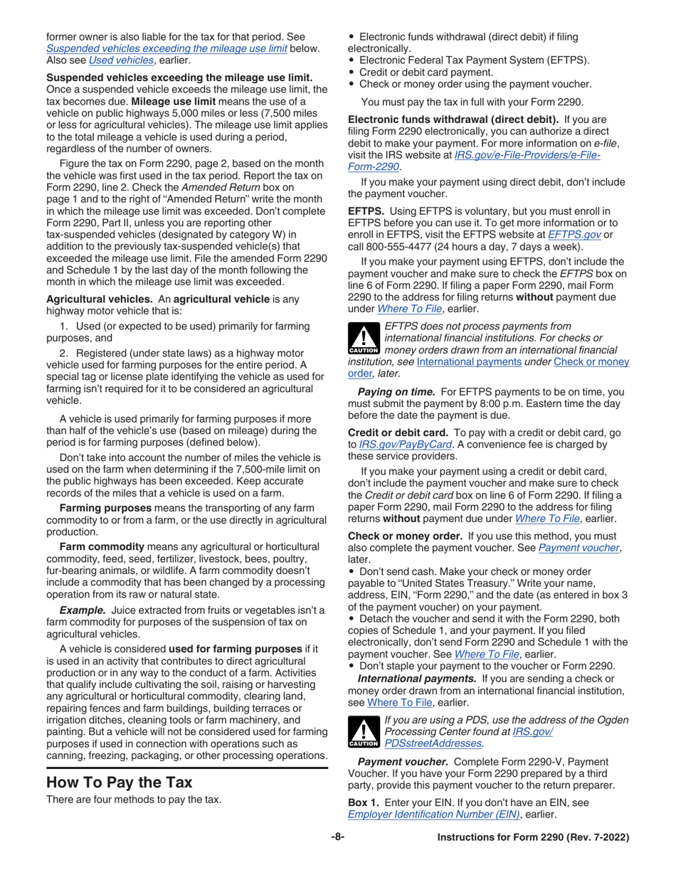 Download Instructions for IRS Form 2290 Heavy Highway Vehicle Use Tax