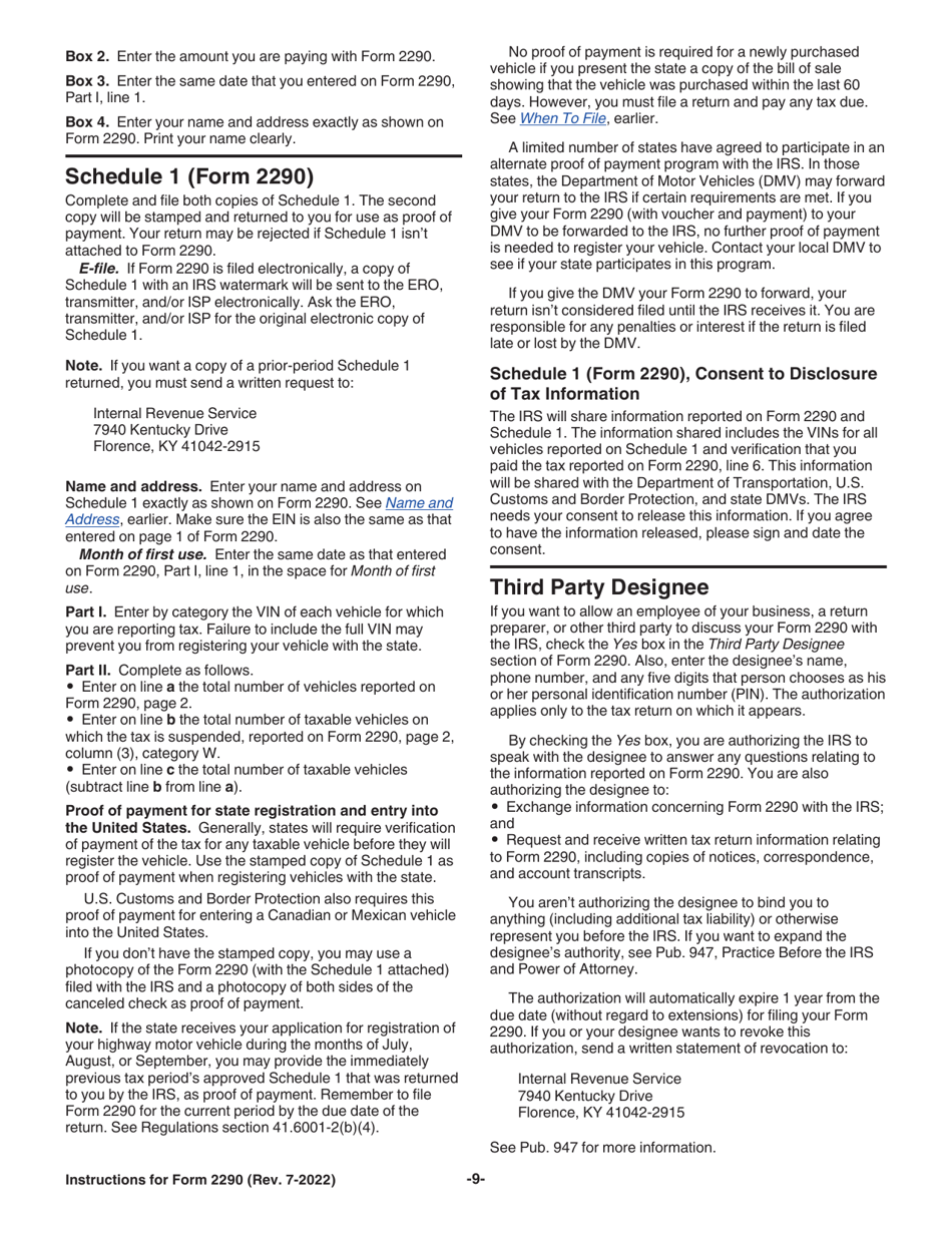 Download Instructions for IRS Form 2290 Heavy Highway Vehicle Use Tax