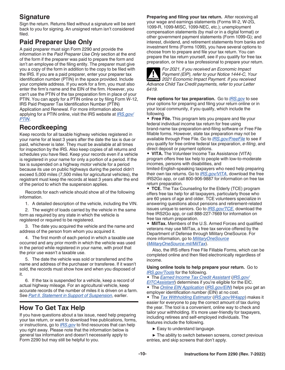 Download Instructions for IRS Form 2290 Heavy Highway Vehicle Use Tax