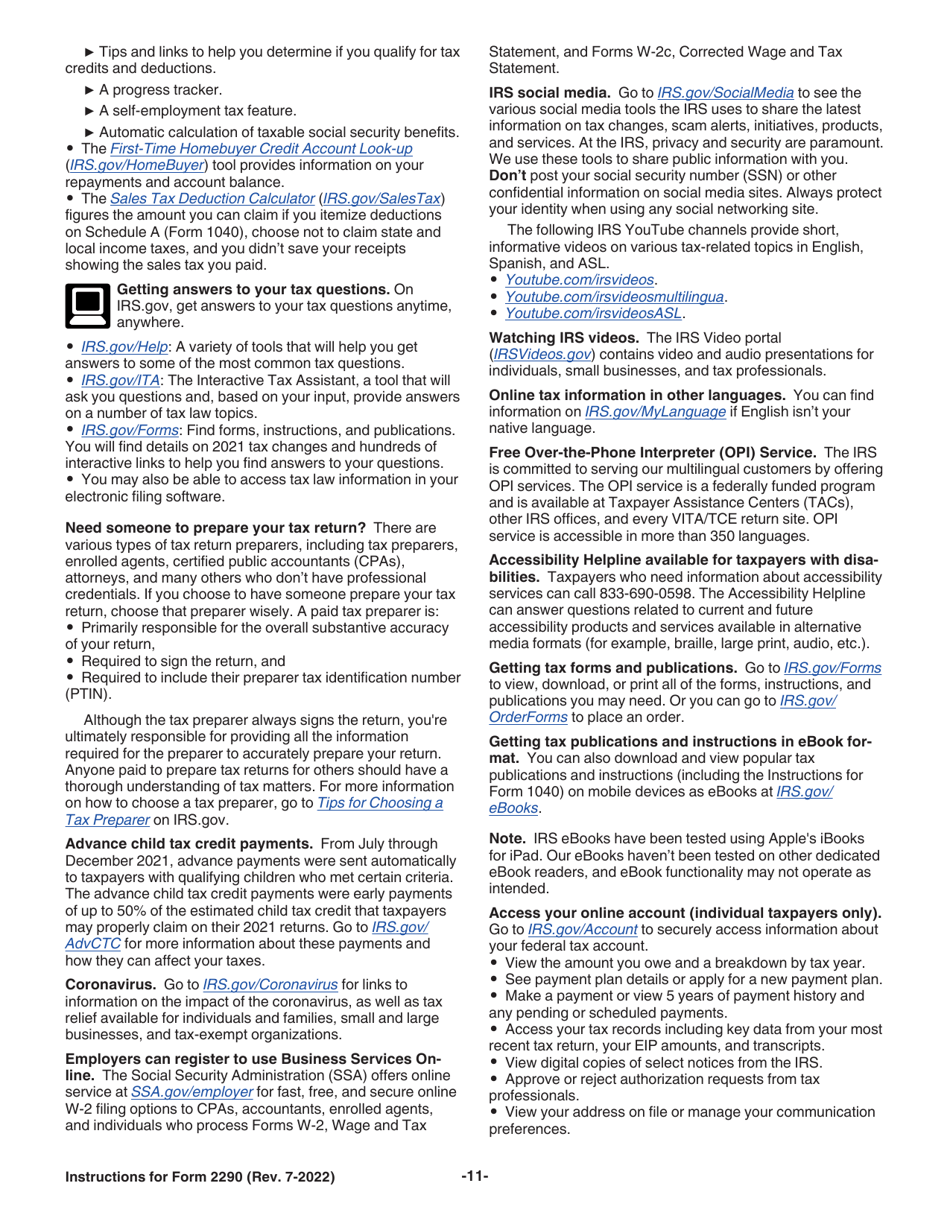 Download Instructions for IRS Form 2290 Heavy Highway Vehicle Use Tax