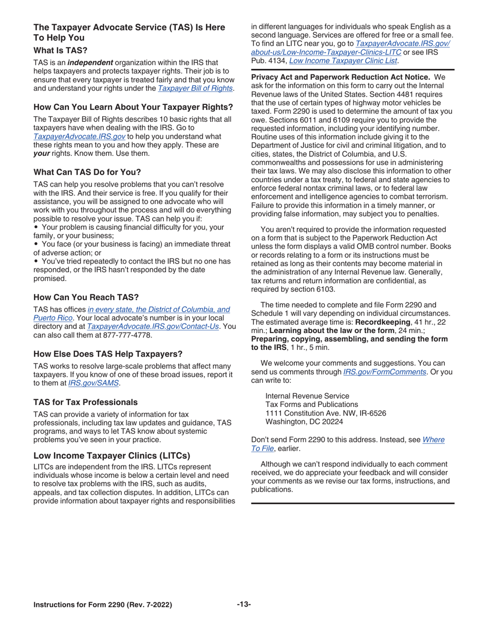 Download Instructions for IRS Form 2290 Heavy Highway Vehicle Use Tax