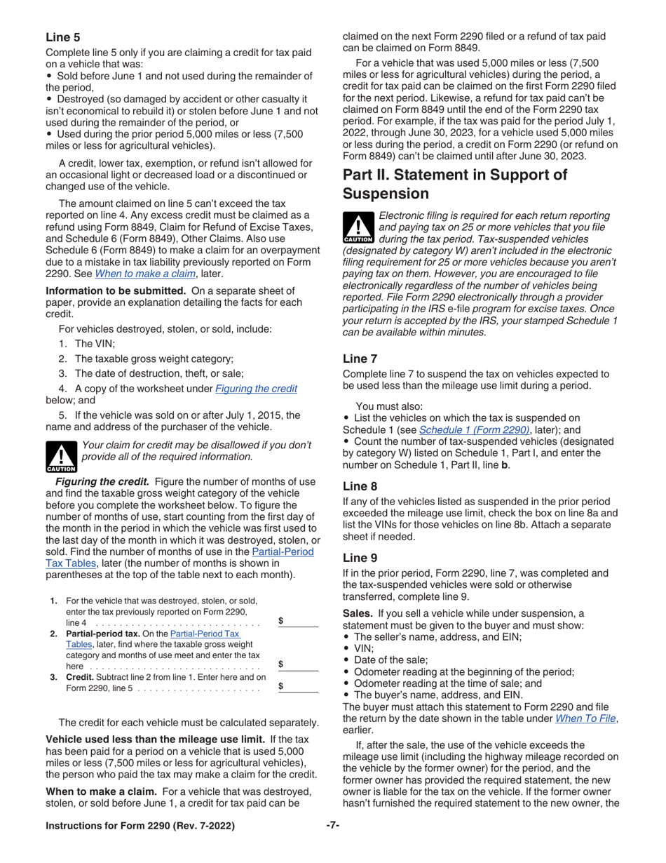 Download Instructions for IRS Form 2290 Heavy Highway Vehicle Use Tax