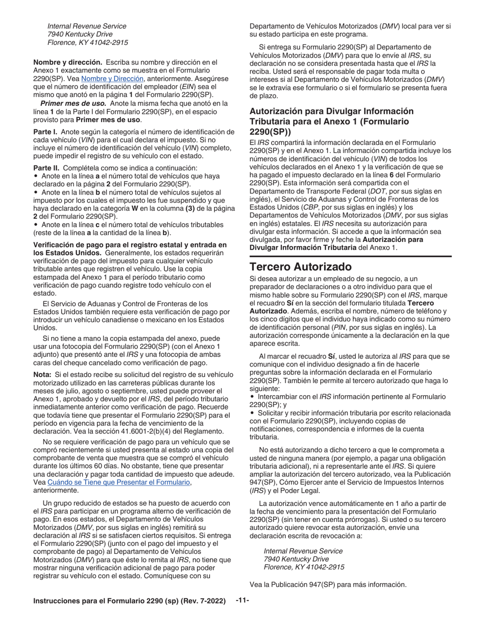 Instrucciones para IRS Formulario 2290 (SP) Declaracion Del Impuesto Sobre El Uso De Vehiculos Pesados En Las Carreteras (Spanish), Page 13