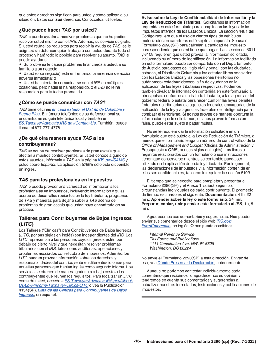 Instrucciones para IRS Formulario 2290 (SP) Declaracion Del Impuesto Sobre El Uso De Vehiculos Pesados En Las Carreteras (Spanish), Page 18