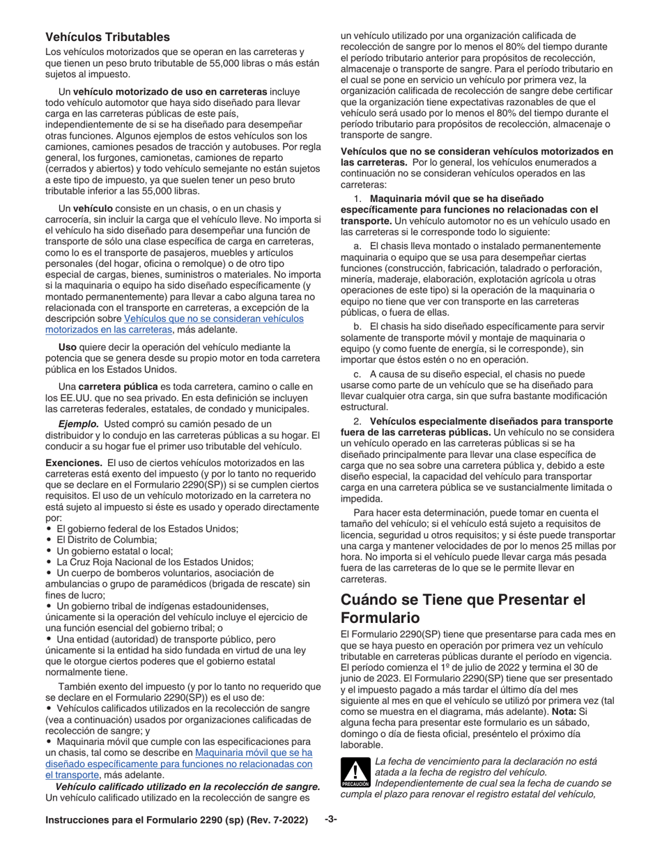 Instrucciones para IRS Formulario 2290 (SP) Declaracion Del Impuesto Sobre El Uso De Vehiculos Pesados En Las Carreteras (Spanish), Page 5