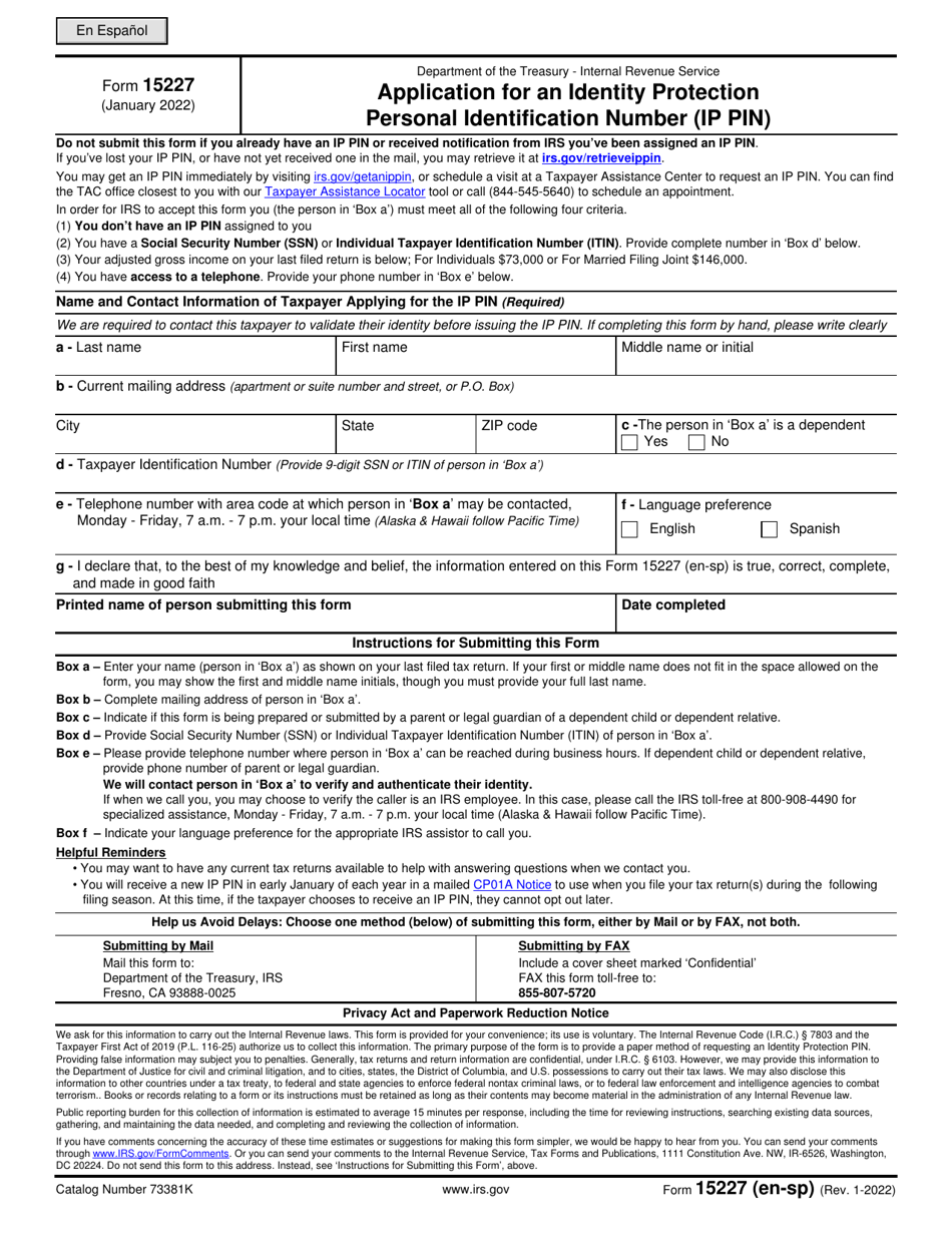 IRS Form 15227 Download Fillable PDF or Fill Online Application for an