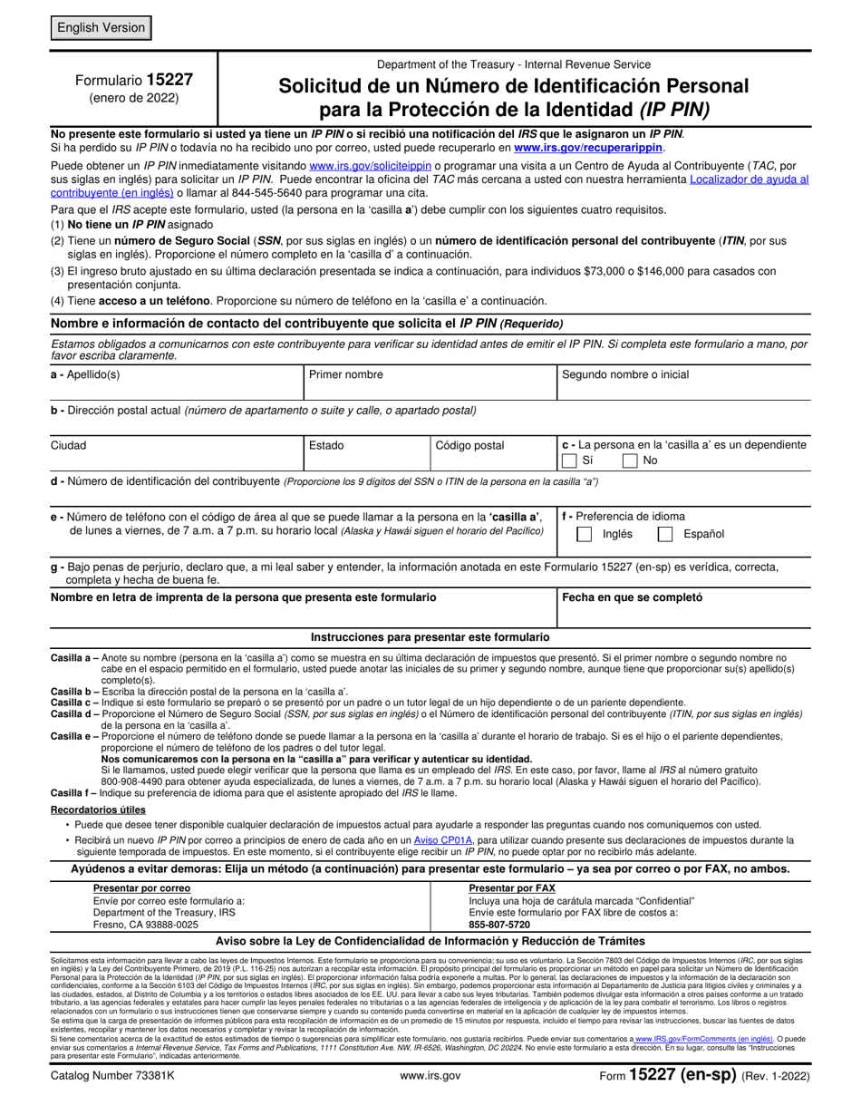 IRS Form 15227 Download Fillable PDF or Fill Online Application for an ...