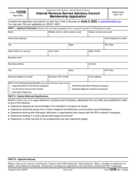 Document preview: IRS Form 12339 Internal Revenue Service Advisory Council Membership Application