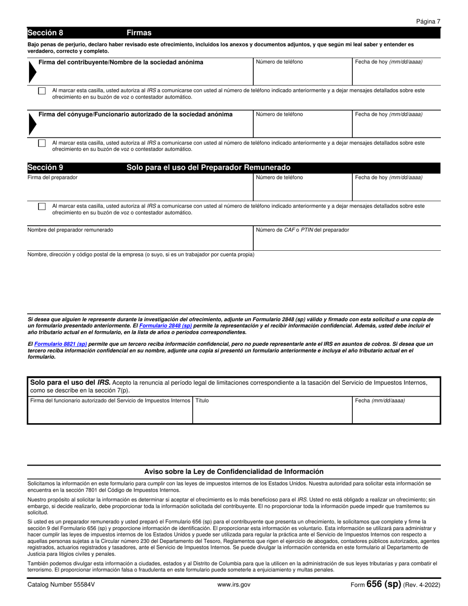IRS Formulario 656 Ofrecimiento De Transaccion (Spanish), Page 8