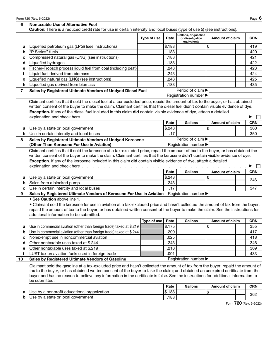 IRS Form 720 Quarterly Federal Excise Tax Return, Page 6