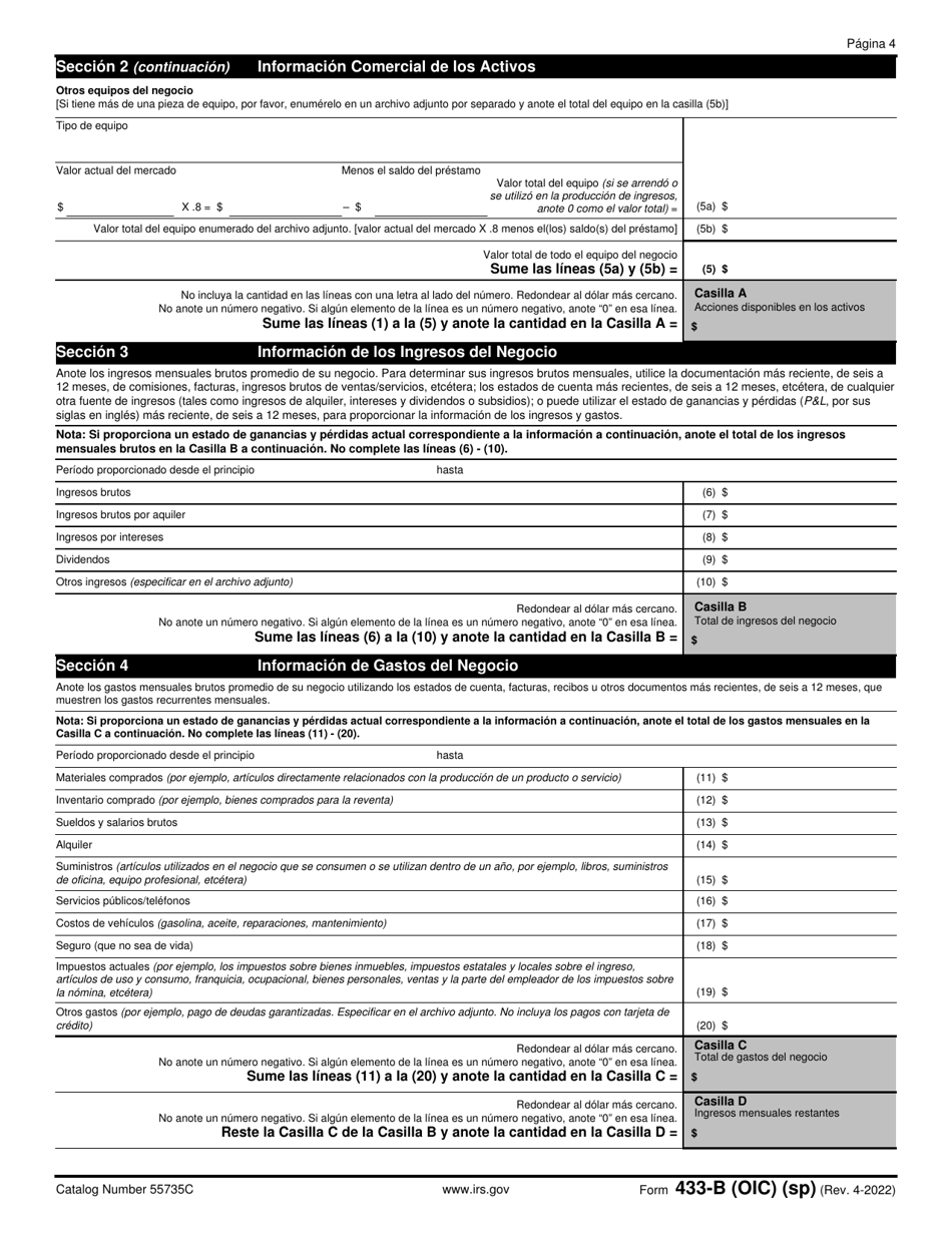 Irs Formulario 433 B Oic Fill Out Sign Online And Download Fillable Pdf Spanish 1270