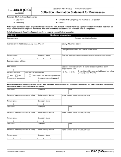 IRS Form 433-B (OIC)  Printable Pdf