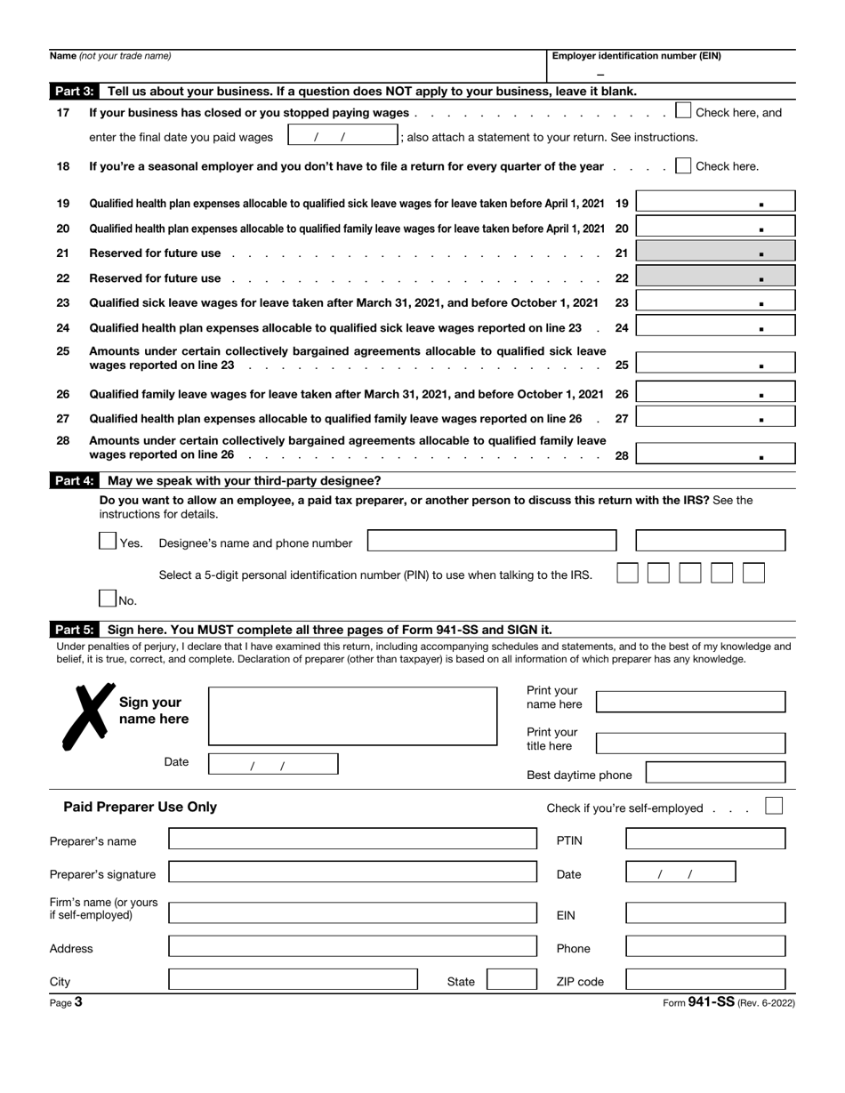 Irs Form 941 Ss Download Fillable Pdf Or Fill Online Employers Quarterly Federal Tax Return 6665