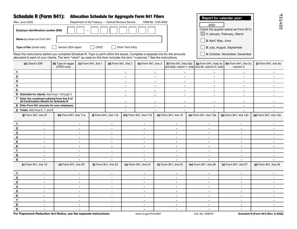 IRS Form 941 Schedule R Download Fillable PDF or Fill Online Allocation