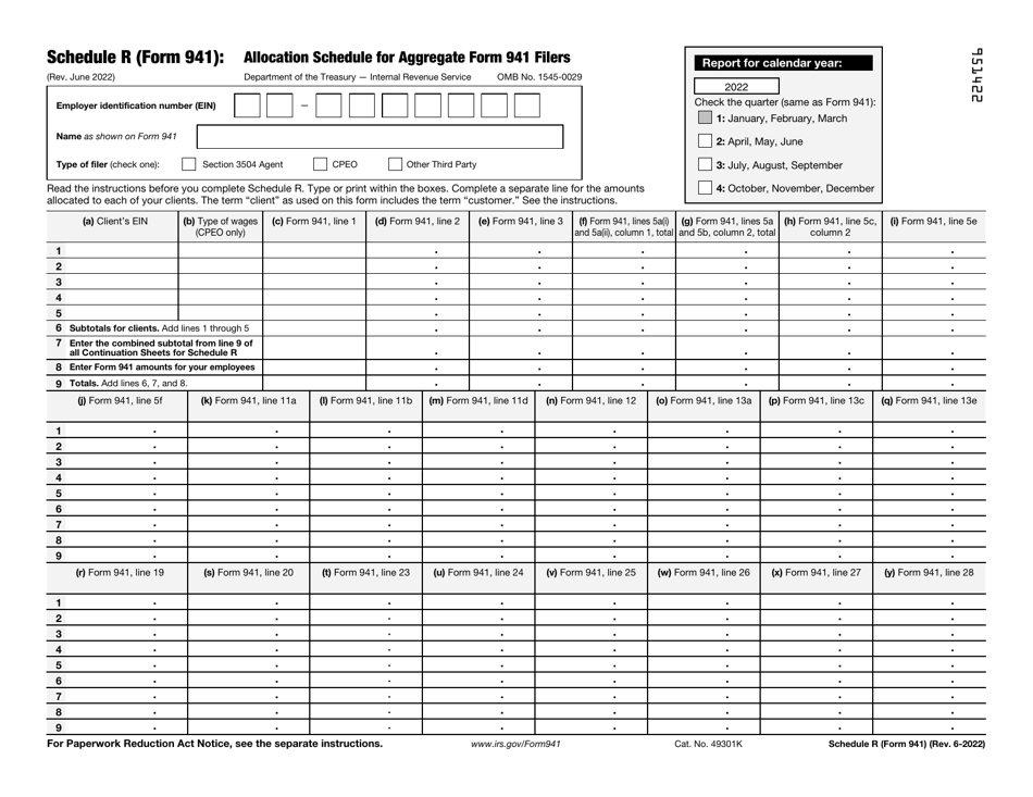 IRS Form 941 Schedule R Allocation Schedule for Aggregate Form 941 Filers, Page 1