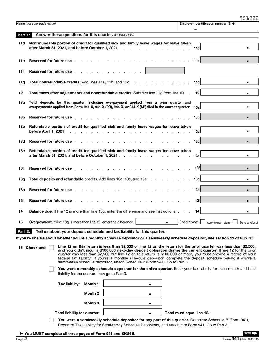 IRS Form 941 Employers Quarterly Federal Tax Return, Page 2