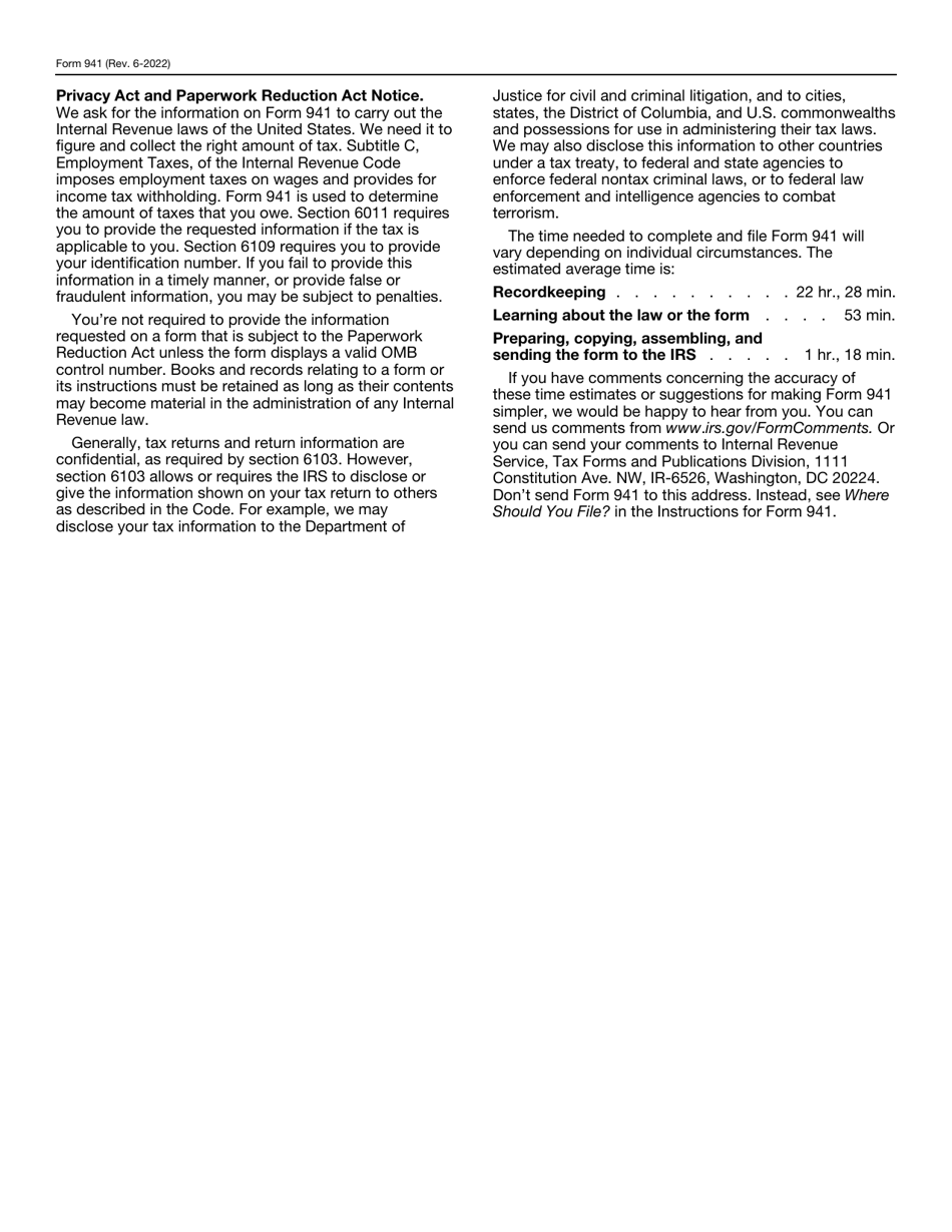 IRS Form 941 Employers Quarterly Federal Tax Return, Page 6