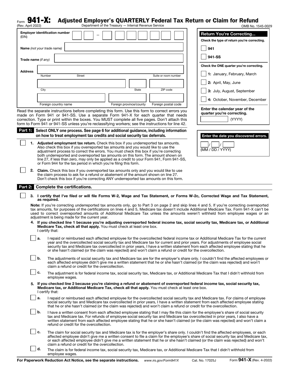 IRS Form 941-X - Fill Out, Sign Online and Download Fillable PDF ...