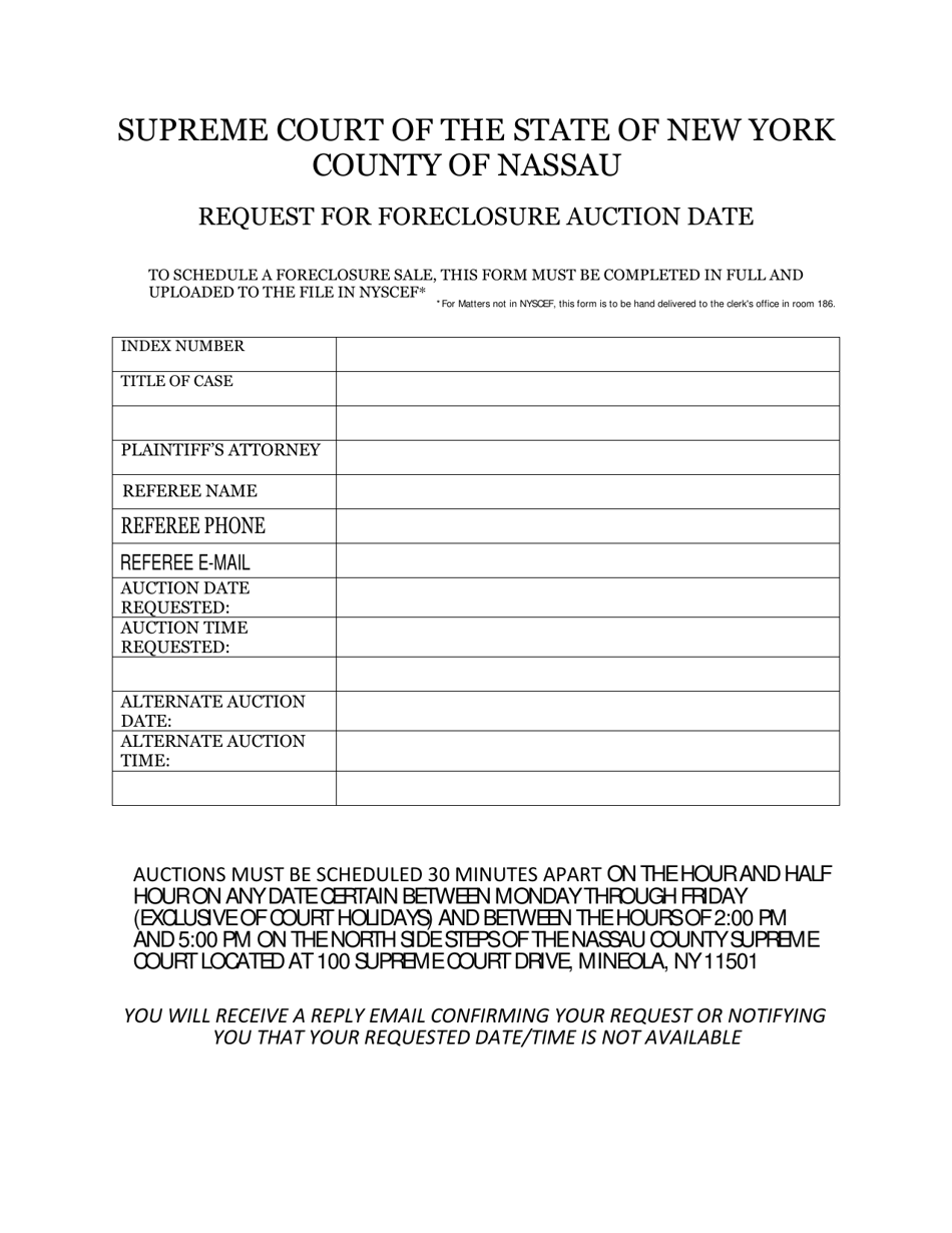 Request for Foreclosure Auction Date - County of Nassau, New York, Page 1