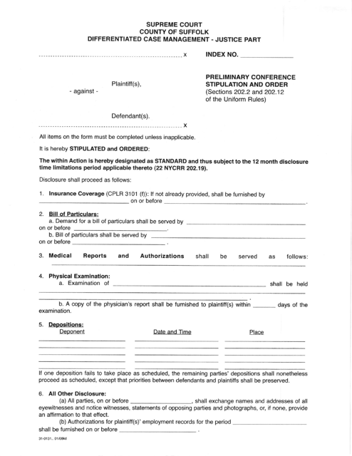 Form 31-0131 Preliminary Conference Stipulation and Order - County of Suffolk, New York
