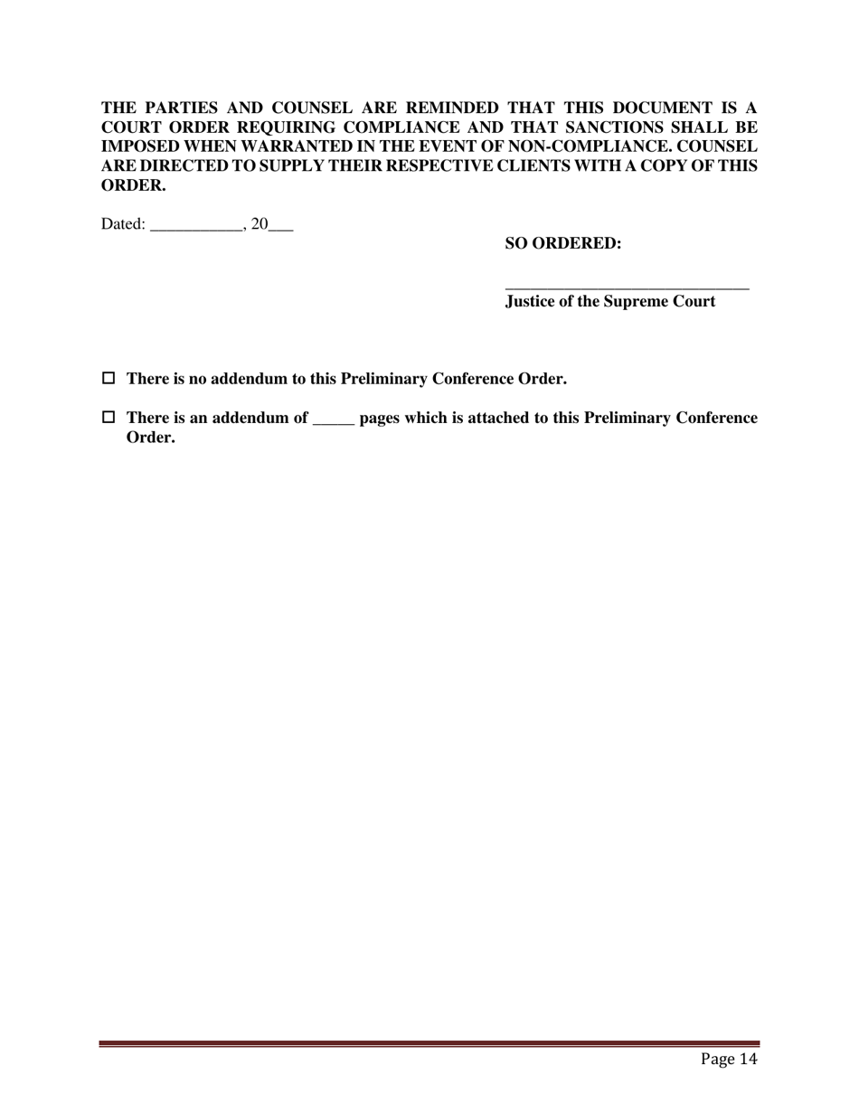 Preliminary Conference Stipulation / Order Contested Matrimonial - County of Suffolk, New York, Page 14