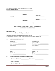 Preliminary Conference Stipulation/Order Contested Matrimonial - County of Suffolk, New York