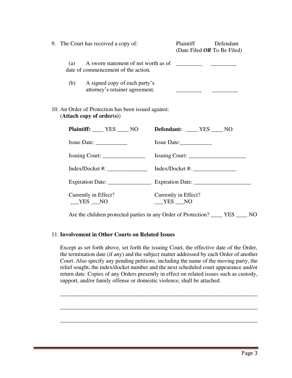 Preliminary Conference Stipulation / Order Contested Matrimonial - County of Suffolk, New York, Page 3