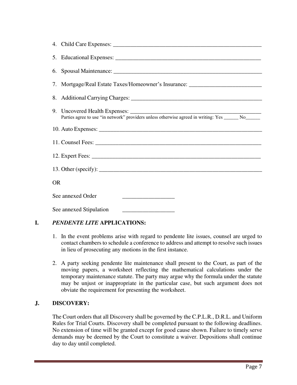 Preliminary Conference Stipulation / Order Contested Matrimonial - County of Suffolk, New York, Page 7