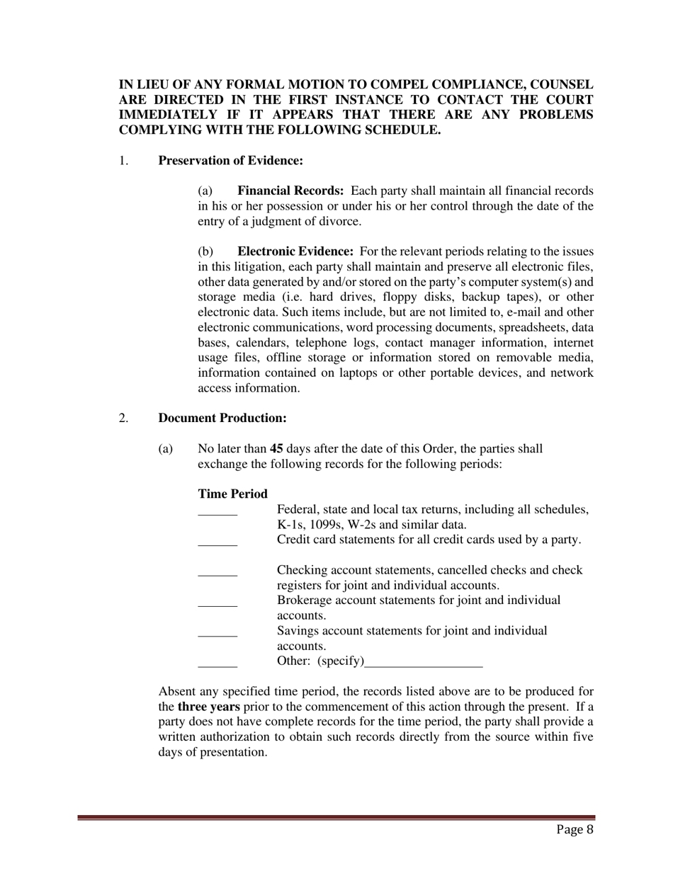 Preliminary Conference Stipulation / Order Contested Matrimonial - County of Suffolk, New York, Page 8