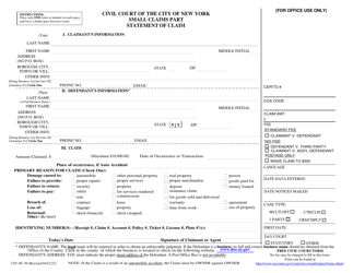 Form CIV-SC-50 &quot;Statement of Claim&quot; - New York City