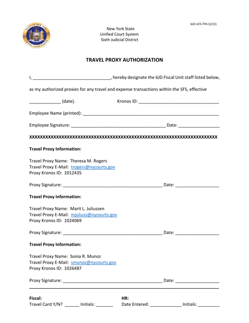 Form 6JD-UCS-TPA Travel Proxy Authorization - New York