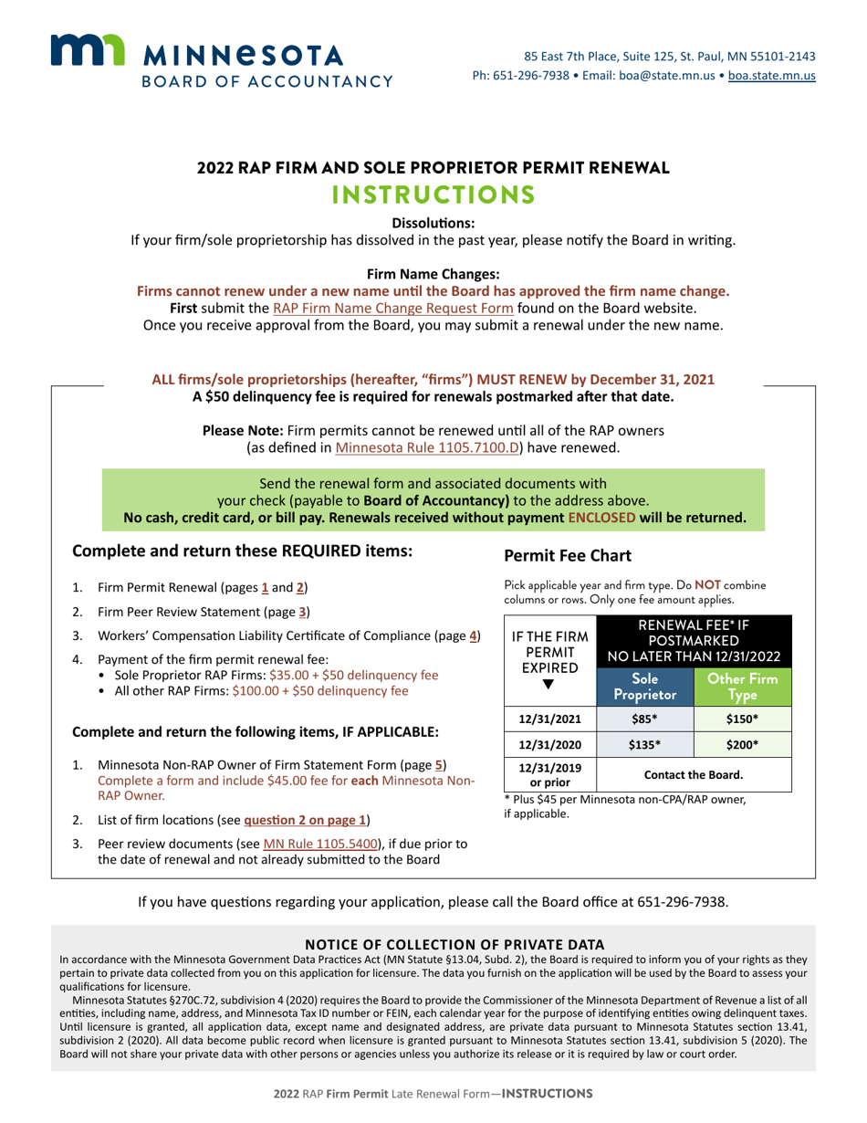 Rap Firm and Sole Proprietor Permit Renewal - Minnesota, Page 1