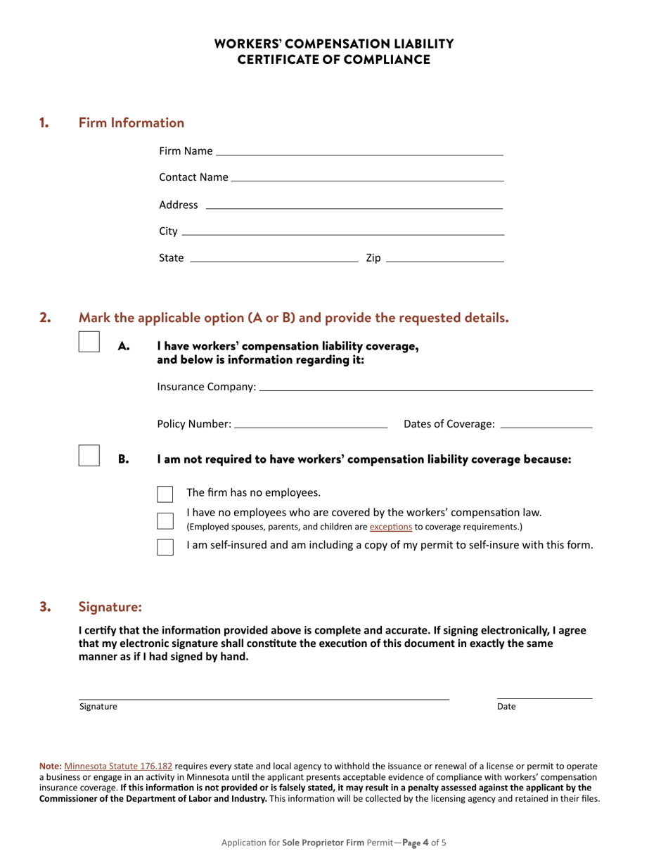 Application for Minnesota Sole Proprietor Firm Permit - Minnesota, Page 5